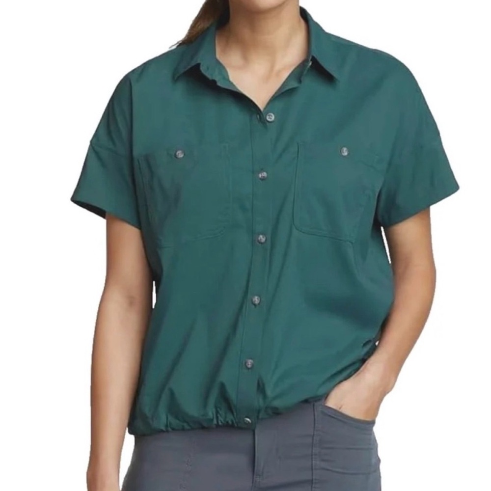Eddie Bauer Teal Button Down Boulder Trail Vented Back Panel Medium  Top NWT